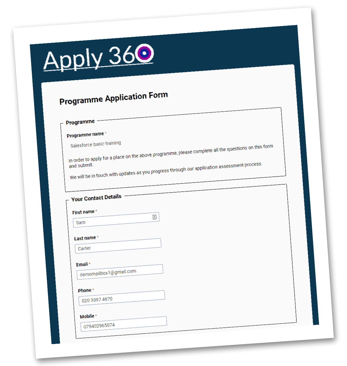 Apply360 Online Application Form